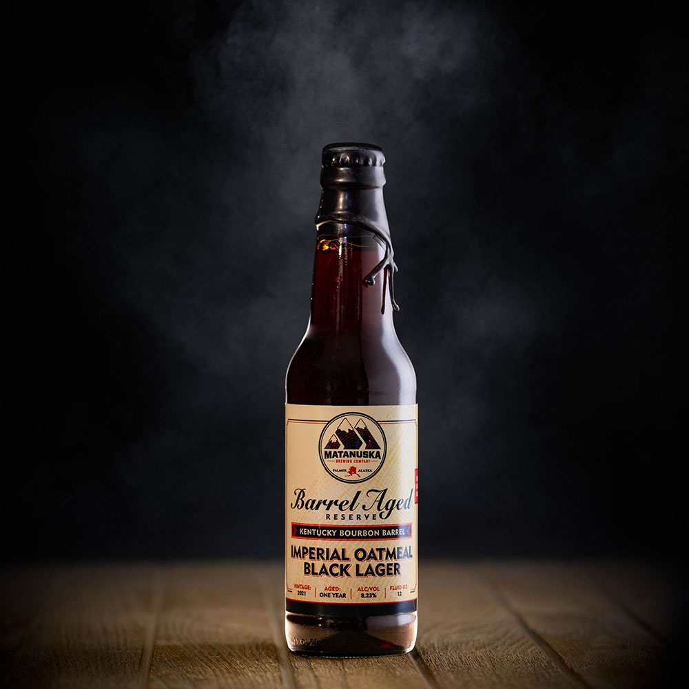LIMITED RELEASE - 2021 BOURBON BARREL IMPERIAL OATMEAL BLACK LAGER Matanuska Brewery, Palmer, Alaska, Bold, Wild, Beer
