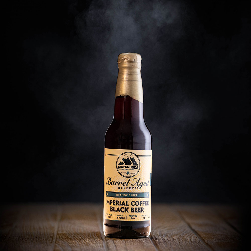 LIMITED RELEASE - 2022 GRAPE BRANDY BARREL IMPERIAL COFFEE BLACK BEER Matanuska Brewery, Palmer, Alaska, Bold, Wild, Beer