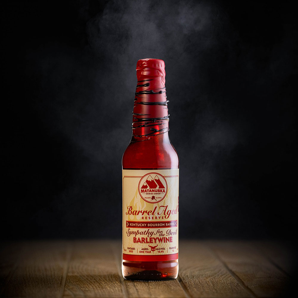 LIMITED RELEASE - 2022 BOURBON BARREL “SYMPATHY FOR THE DEVIL” BARLEYWINE Matanuska Brewery, Palmer, Alaska, Bold, Wild, Beer