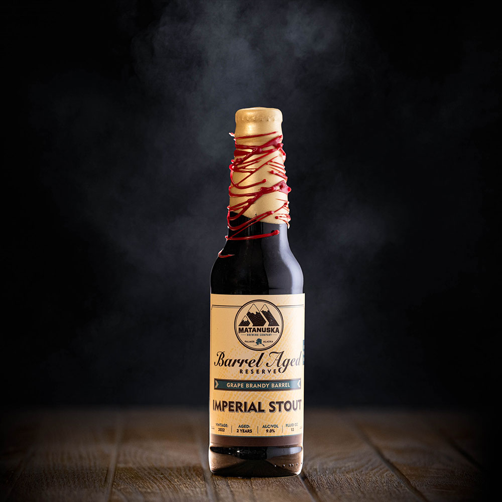 LIMITED RELEASE - 2022 GRAPE BRANDY BARREL IMPERIAL STOUT Matanuska Brewery, Palmer, Alaska, Bold, Wild, Beer