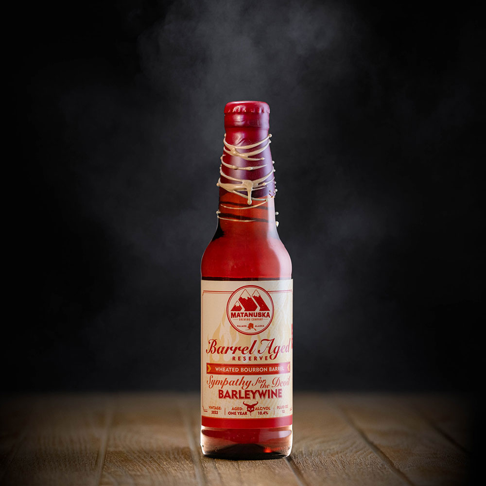 LIMITED RELEASE - 2022 WHEATED BOURBON BARREL “SYMPATHY FOR THE DEVIL” BARLEYWINE Matanuska Brewery, Palmer, Alaska, Bold, Wild, Beer