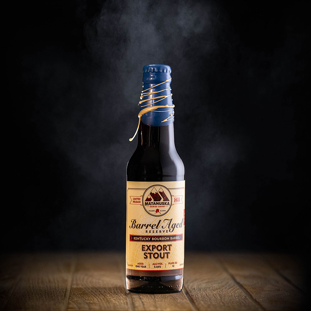 LIMITED RELEASE - 2023 BOURBON BARREL EXPORT STOUT Matanuska Brewery, Palmer, Alaska, Bold, Wild, Beer