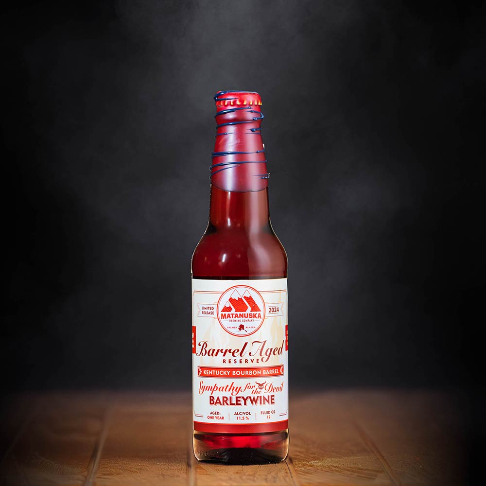 LIMITED RELEASE - 2024 BOURBON BARREL SYMPATHY FOR THE DEVIL BARLEYWINE Matanuska Brewery, Palmer, Alaska, Bold, Wild, Beer