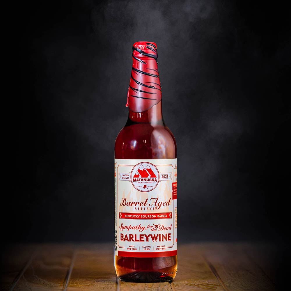 LIMITED RELEASE - 2025 BOURBON BARREL SYMPATHY FOR THE DEVIL BARLEYWINE Matanuska Brewery, Palmer, Alaska, Bold, Wild, Beer